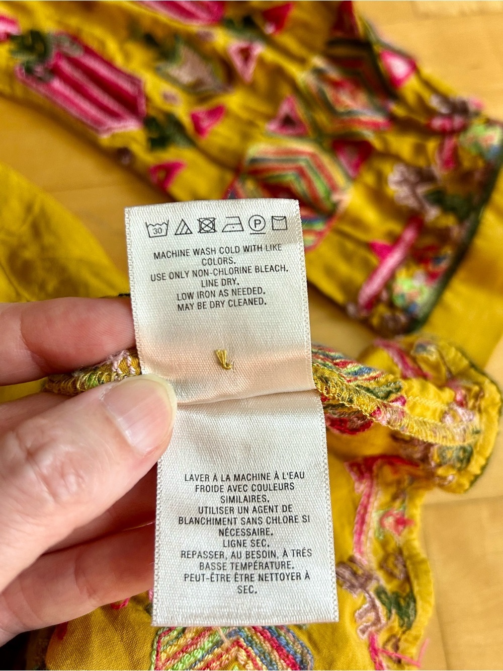 Anthropologie Floreat Embroidered, Boho V-Neck Dress, Gold, Pink, Size XS - Picture 10 of 17